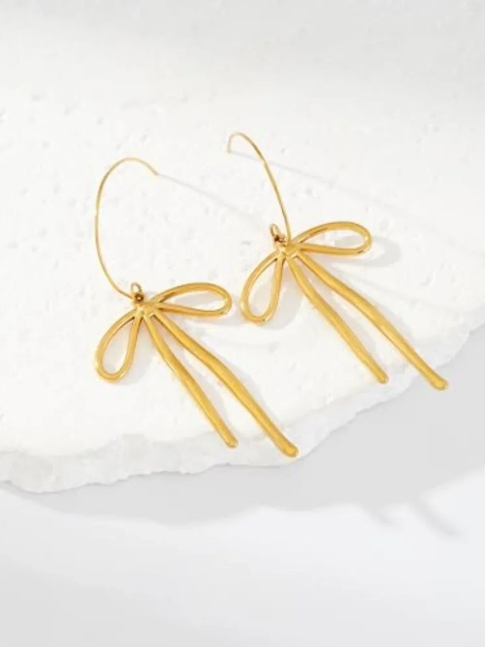 New - Gold Bow Earrings - Stainless Steel Ribbon Earrings for Women - Trendy Bow